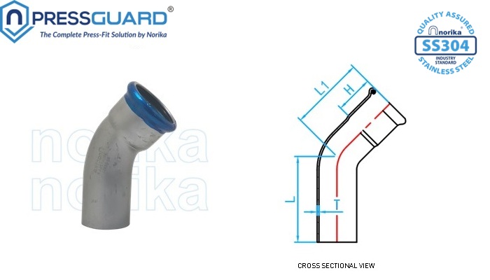 Stainless Steel 304 Press Fit 45 Deg Elbow (MxF)